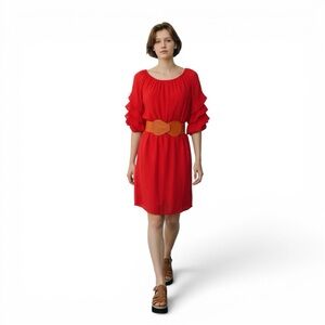 Indigo Rose Red Boho Dress Size PS Petite Small Ruffle Sleeve Dress Flowy Gauze